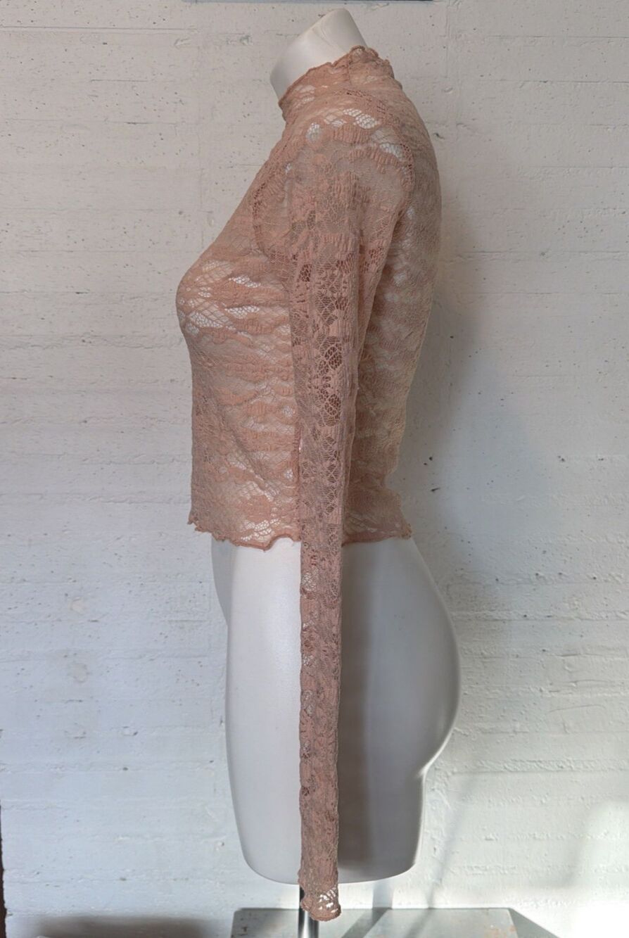 Coquette Dainty Lagenlook Y2K Ethereal Fairy BP FloralLace Top Blush M - Picture 3 of 6